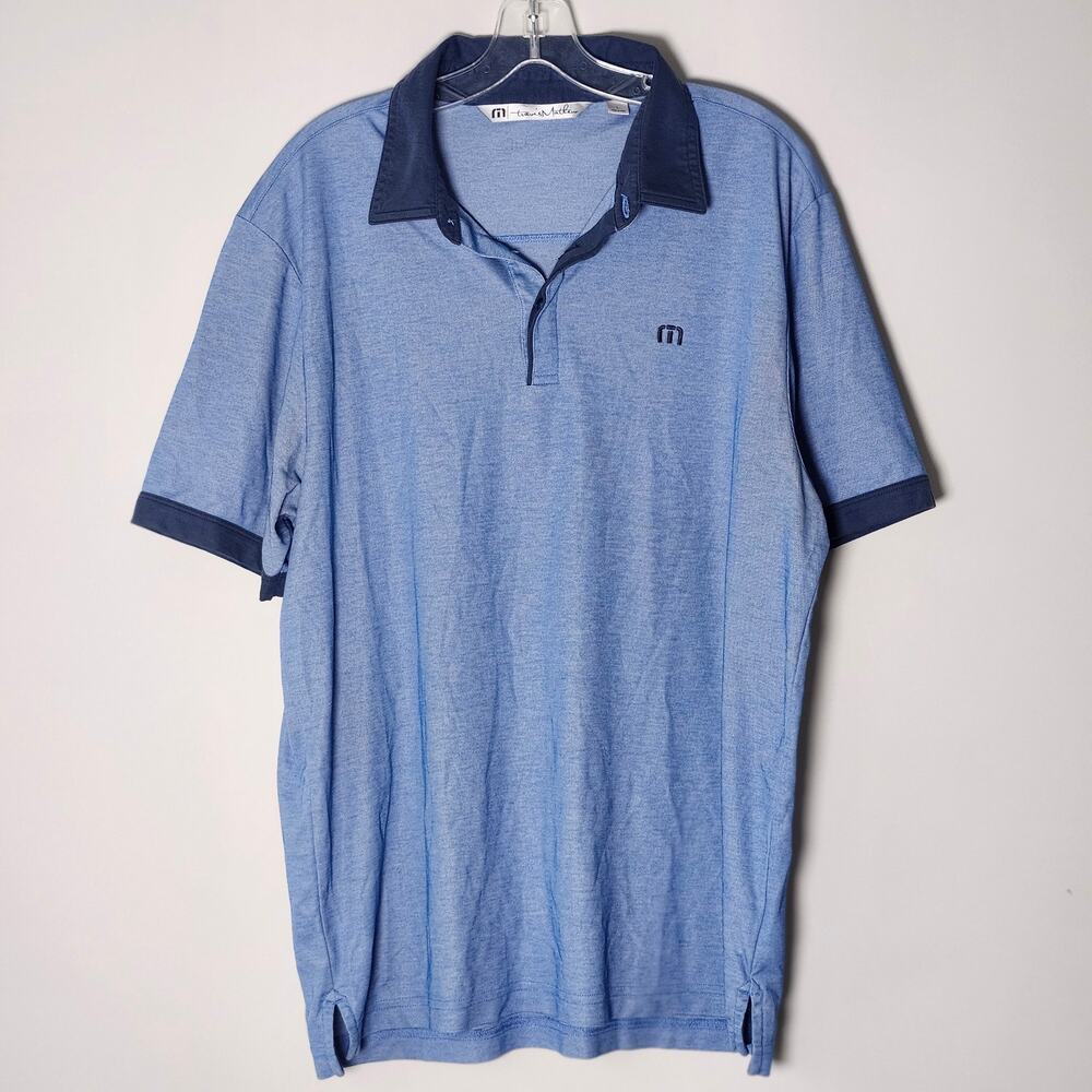 Travis Mathew Golf Polo Blue Short Sleeve Featherweight Mens L Top Golfing A0082